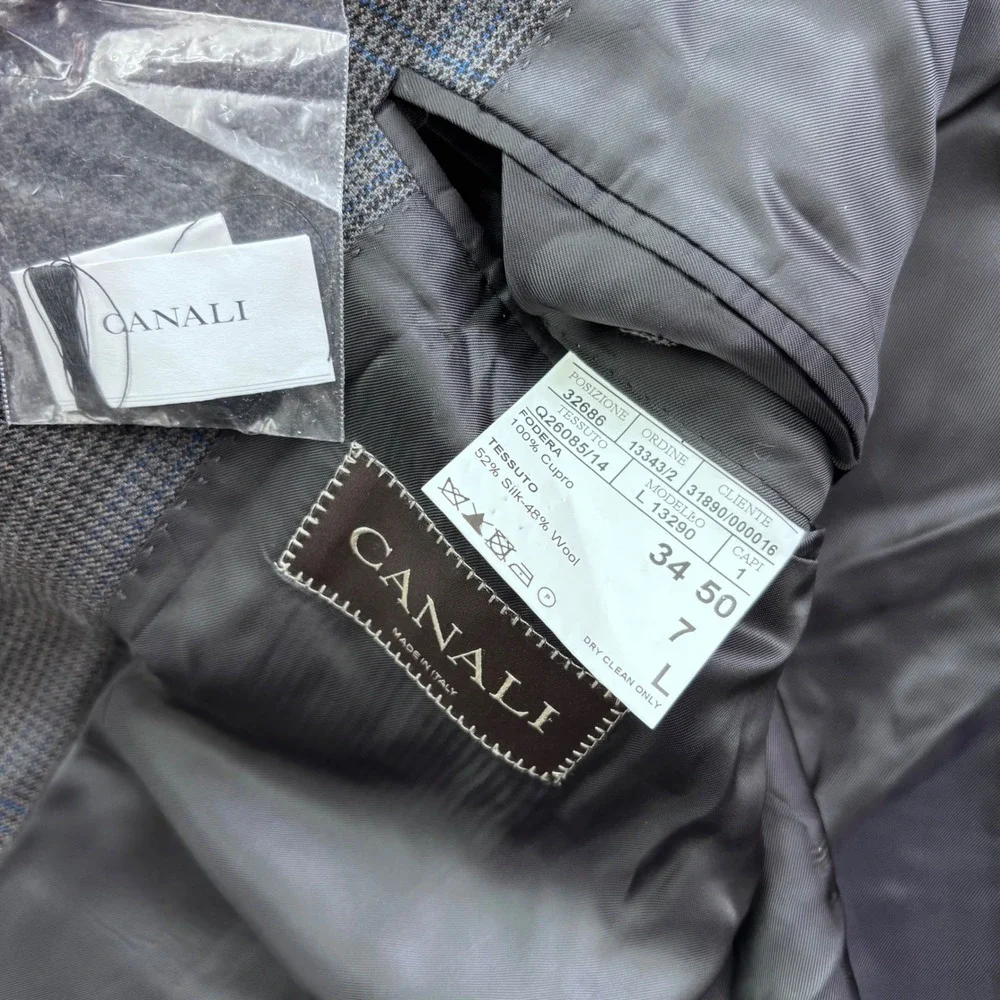 Canali Mens Grey Blue Glen Plaid Two Button Blazer Made in Italy US Size 40